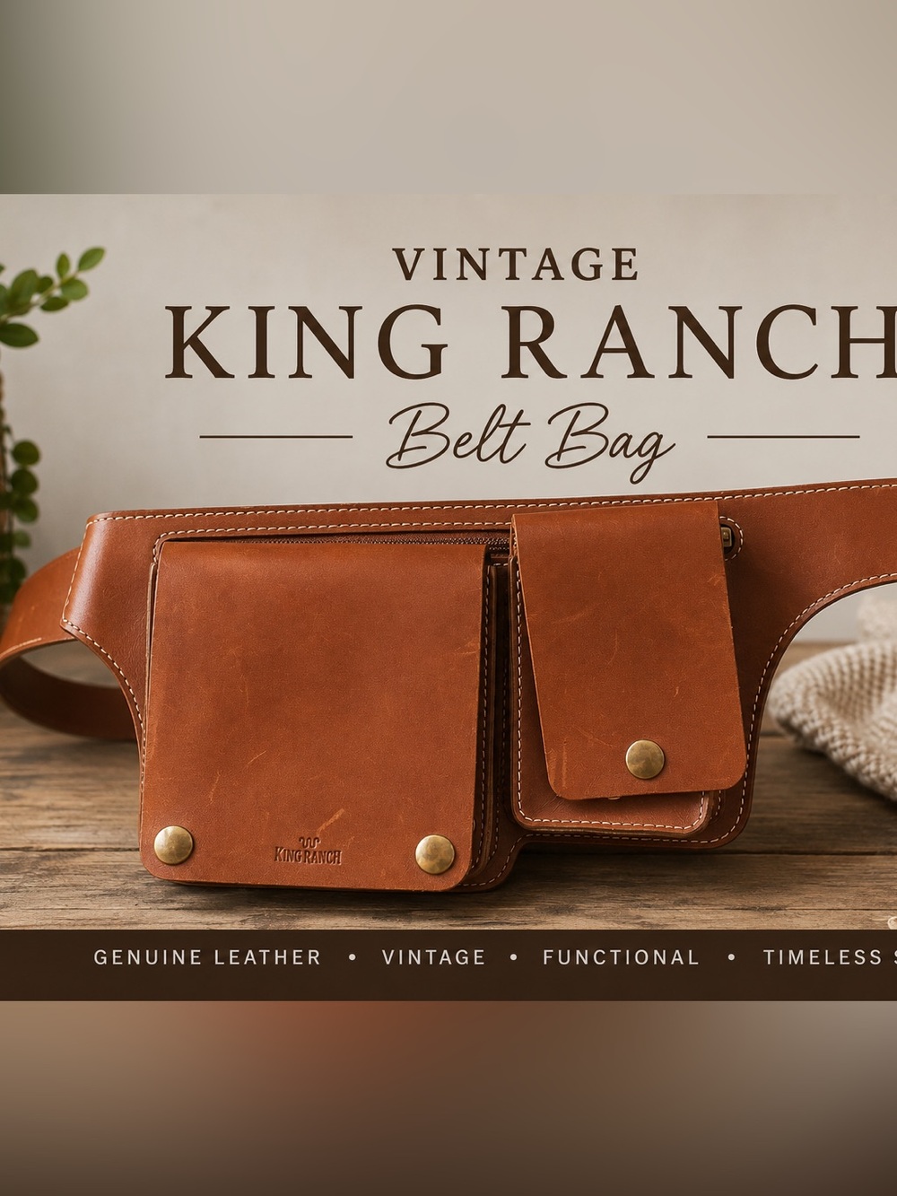 Vintage King Ranch Genuine Leather Belt Bag / Utility Waist Pack